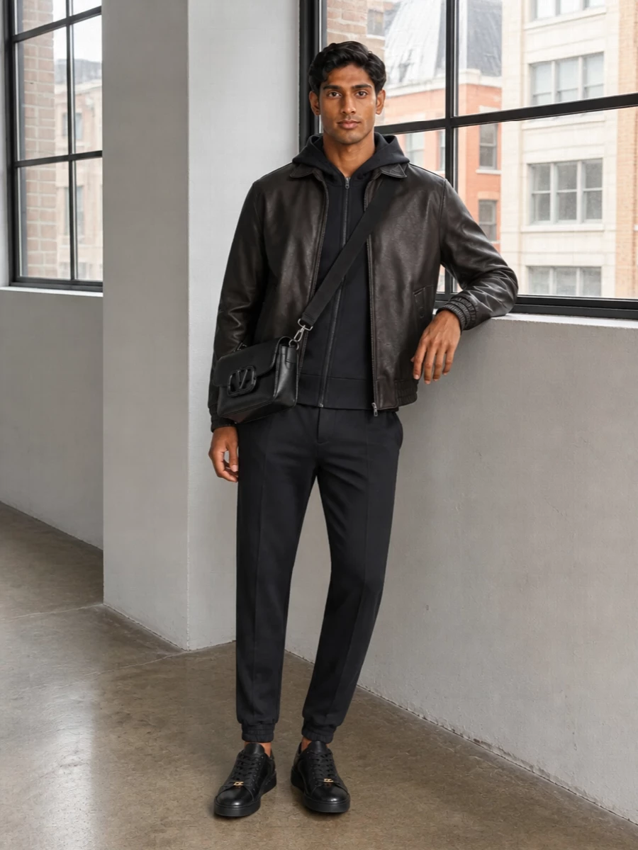 Valentino leather bomber black joggers sneakers