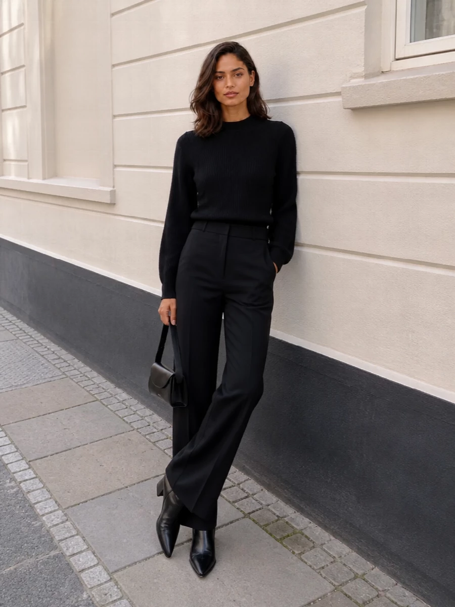 Jil sander black knit wide leg trousers outfit