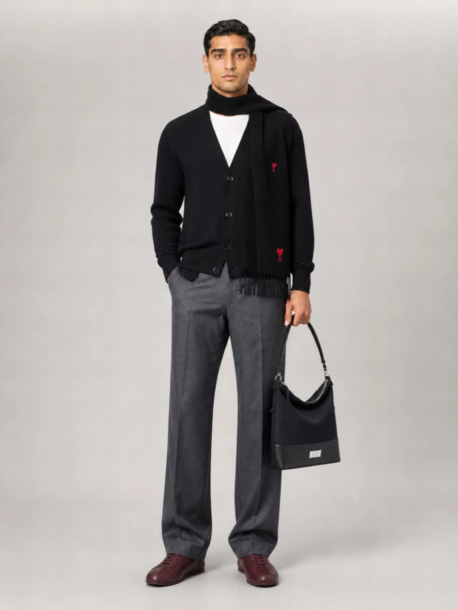 Ami Paris Wool Fine-Knit V-Neck Cardigan
