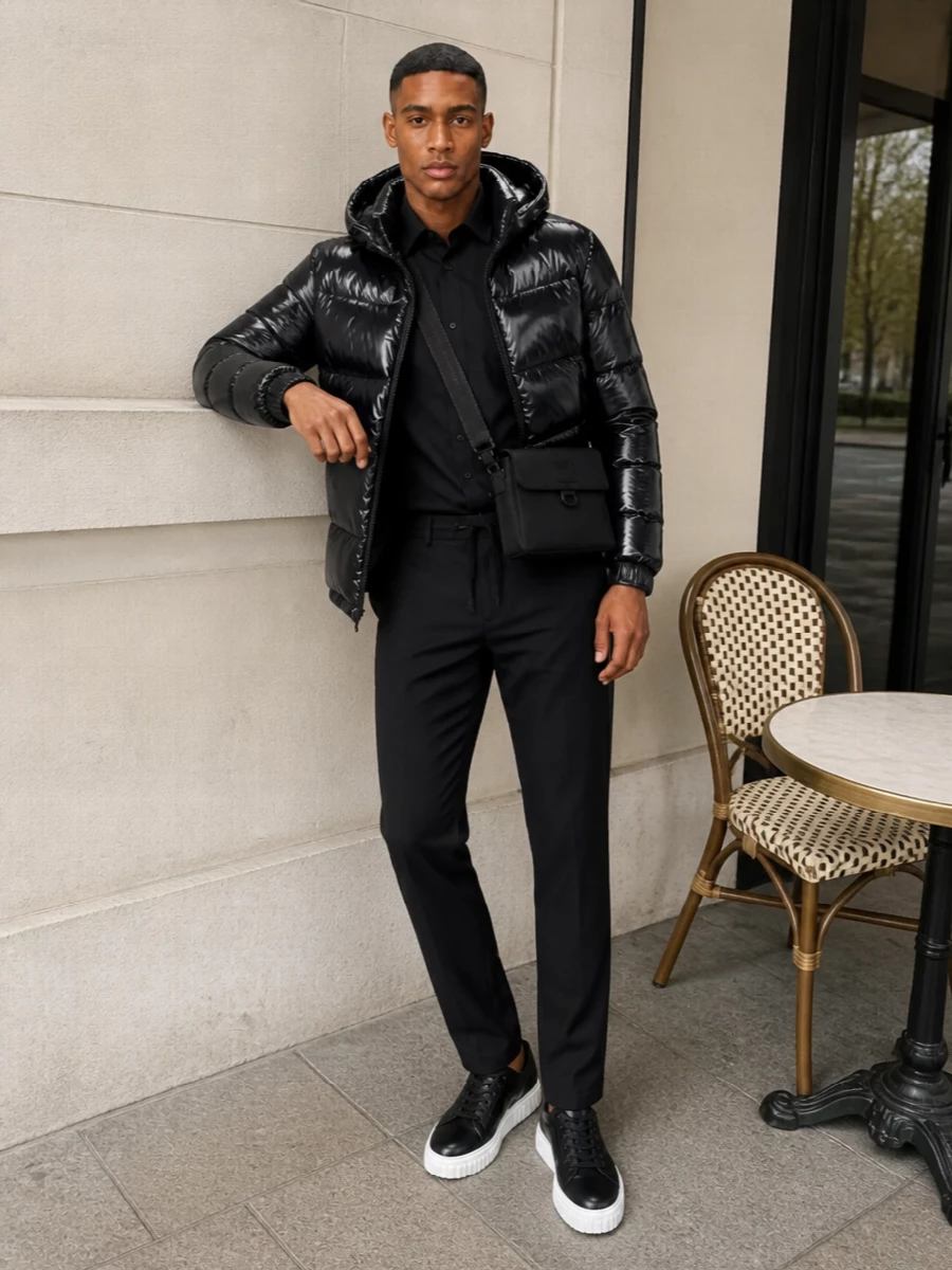 Herno puffer black trousers hogan sneakers