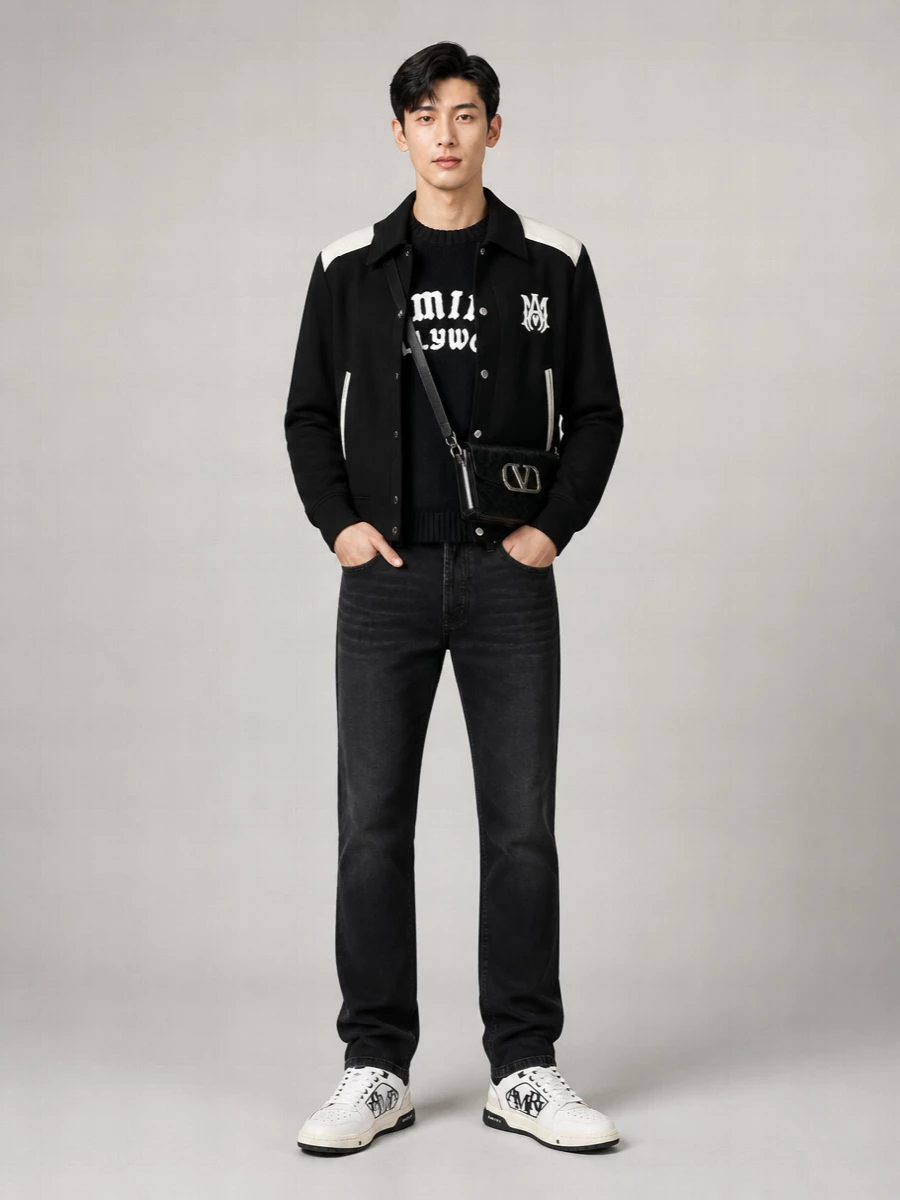 Amiri Ribbed Varsity Jacket Contrast Inserts