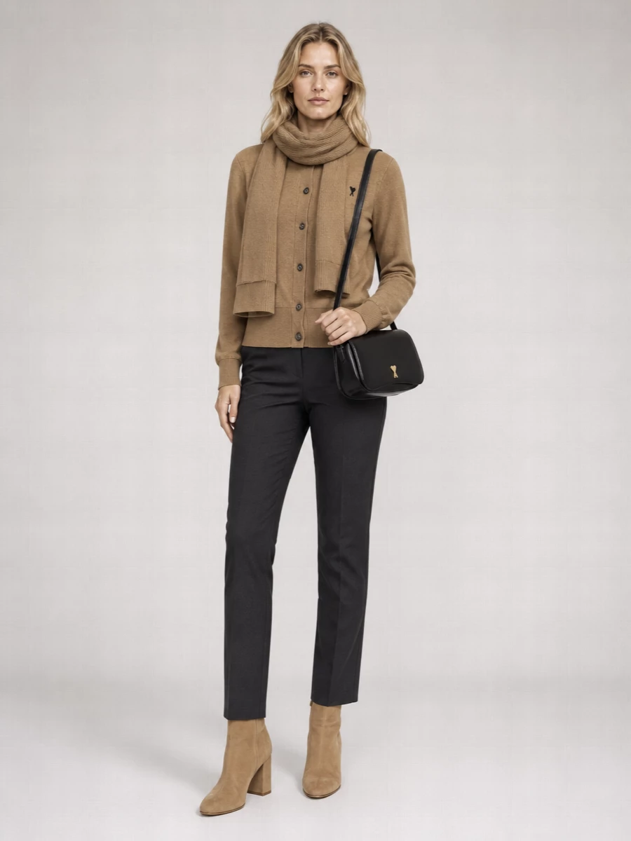 Ami Paris Wool Ribbed Crewneck Cardigan