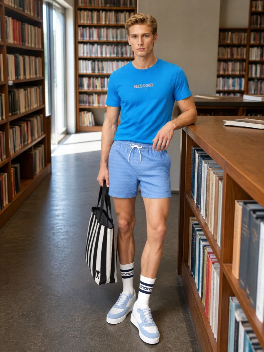 Missoni blue tshirt sky swim shorts sneakers