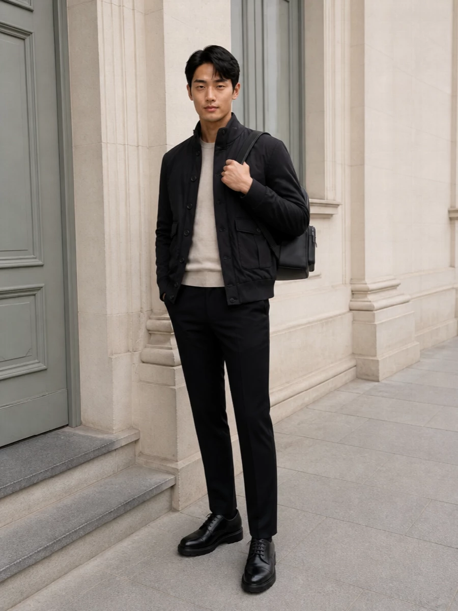 Herno bomber tailored trousers derby shoes