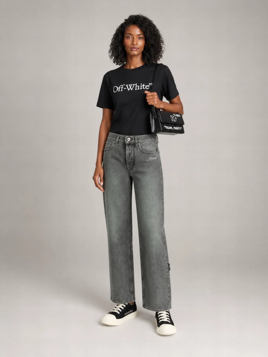 Off-White Cotton Logo Print Crew Neck Short Sleeve T-Shirt