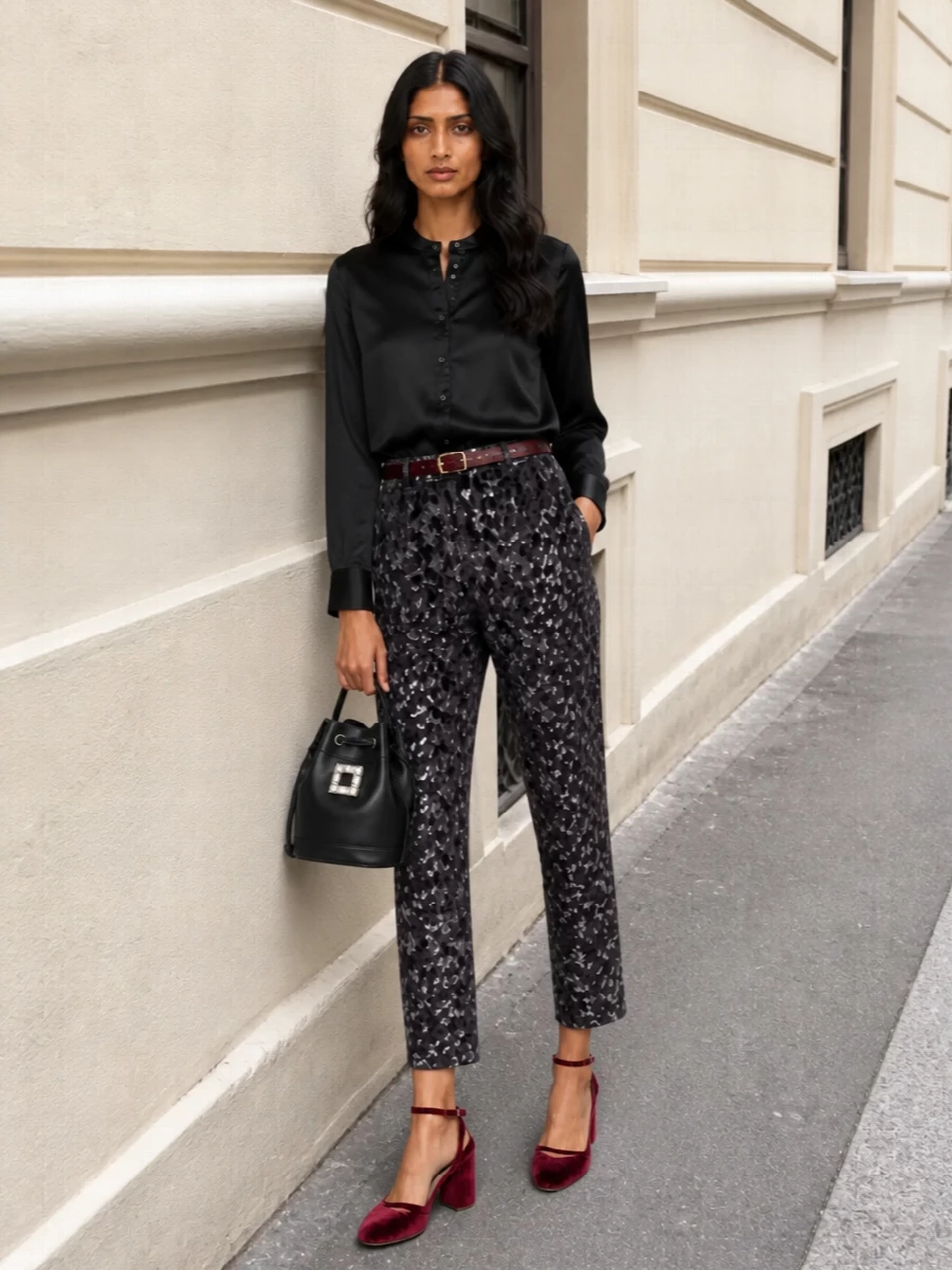 Pierre louise mascia velvet trousers evening outfit