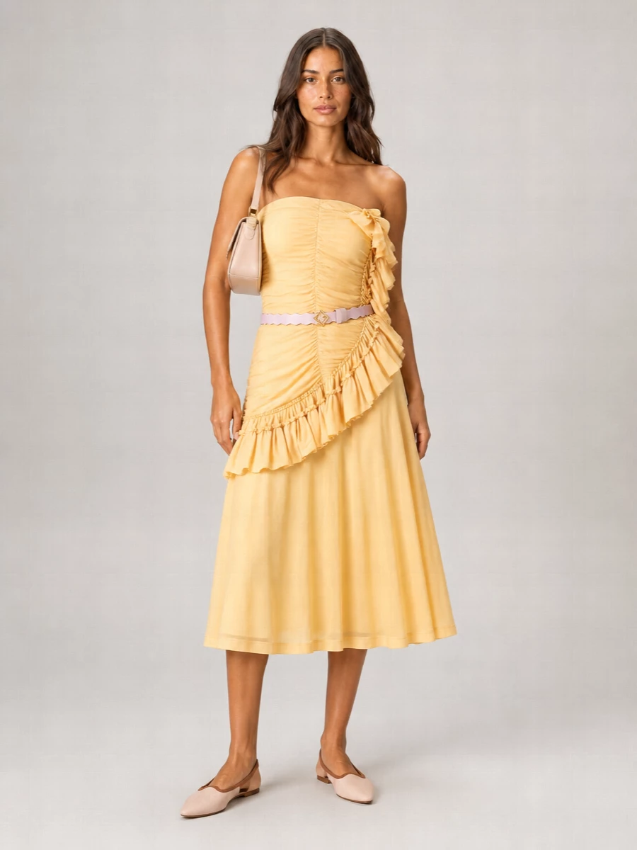 Dries Van Noten Draped Ruffled Midi Dress