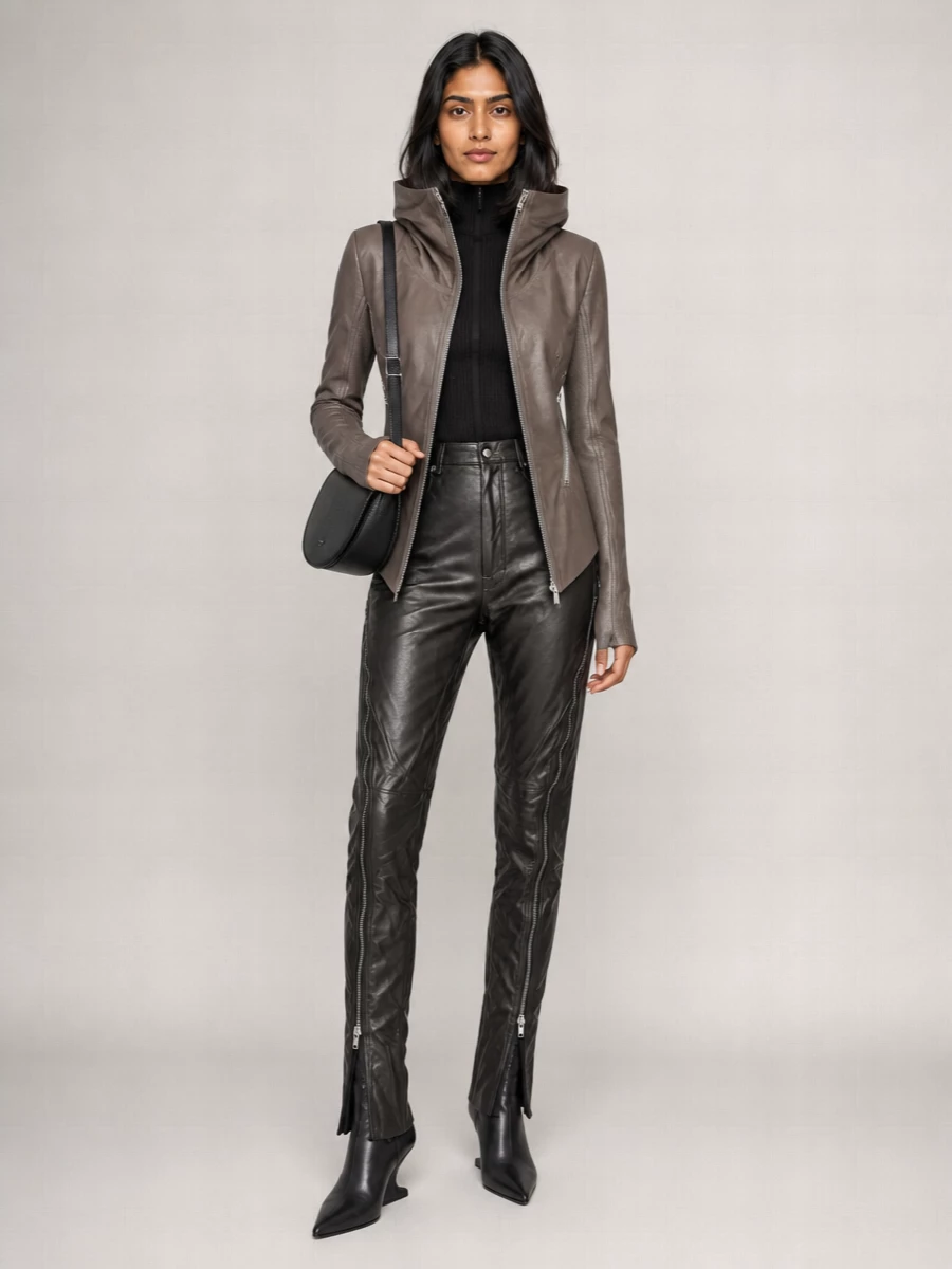 Rick Owens Lamb Leather Asymmetric Biker Jacket