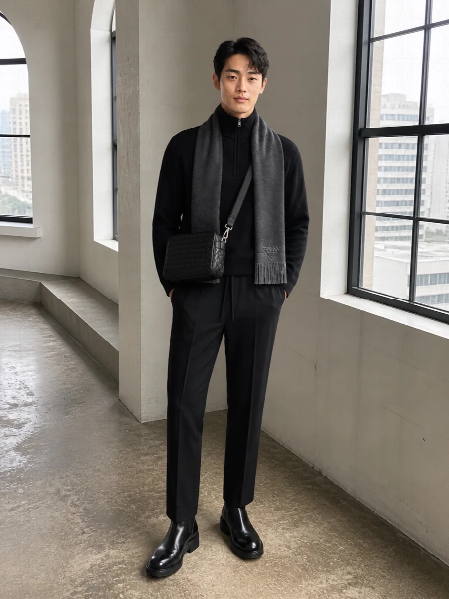Valentino half zip black drawstring trouser outfit