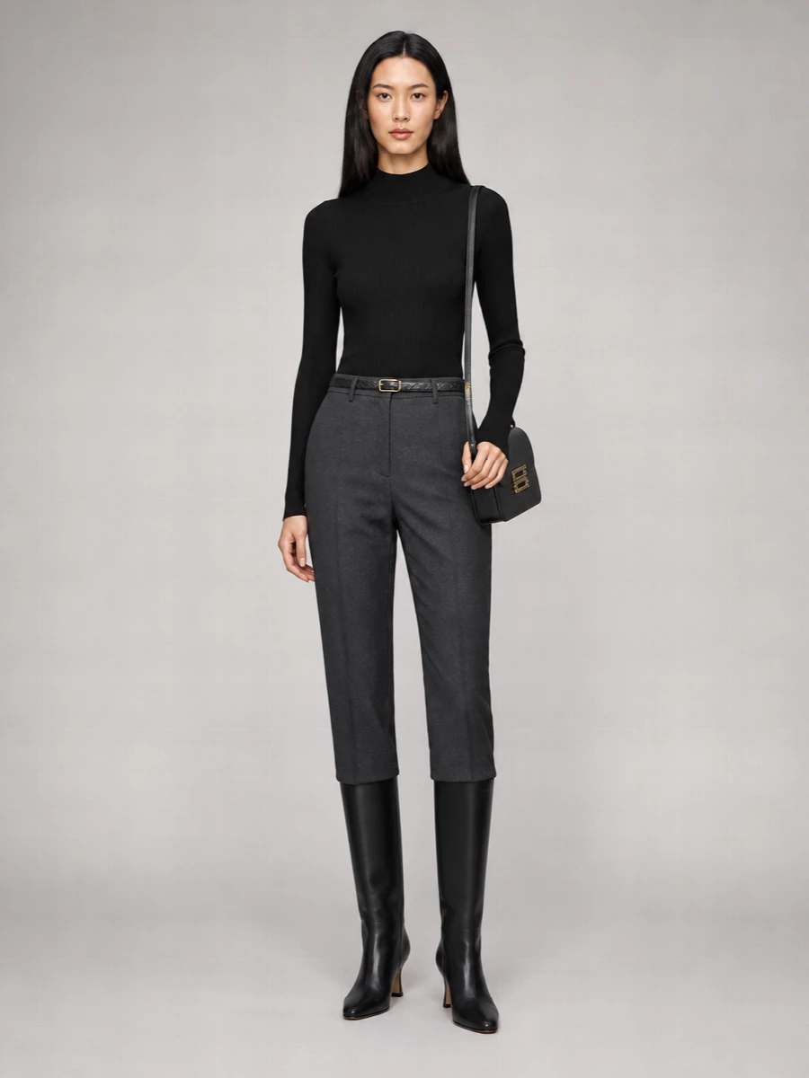 Victoria Beckham Merino Wool Ribbed Mock Neck Long Sleeve Sweater