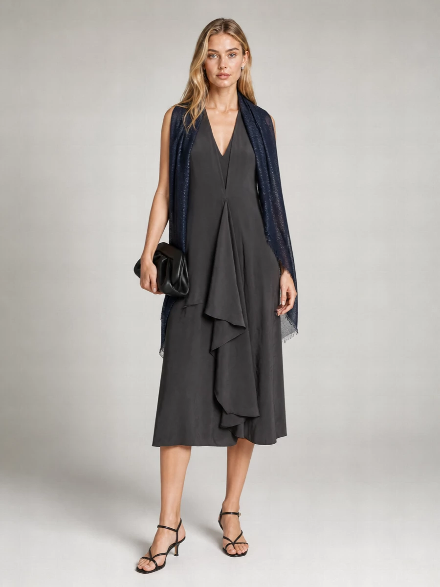 Faliero Sarti Glitter-Effect Frayed Cashmere Scarf