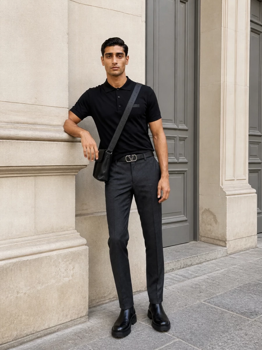 Givenchy black polo charcoal trousers boots