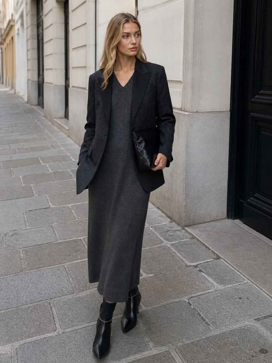 Brunello cucinelli tux blazer knit midi dress