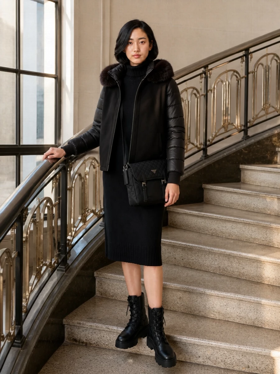 Moncler sweater dress moorer jacket prada bag