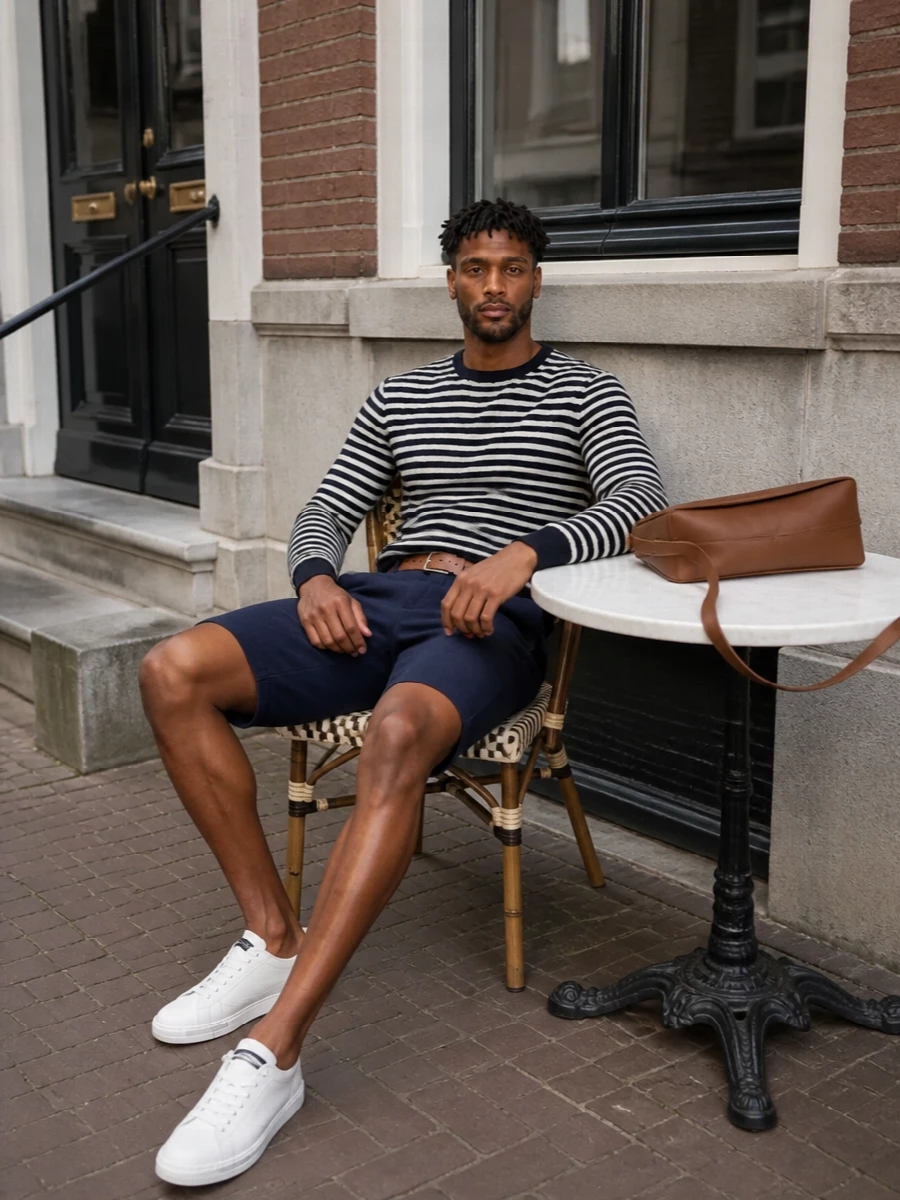 Dolce gabbana striped sweater navy shorts outfit
