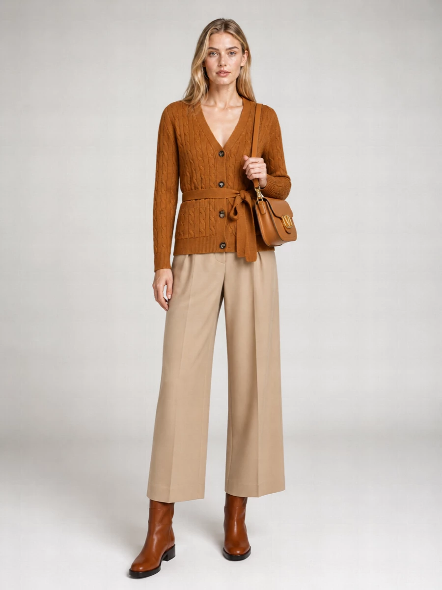 Valentino Garavani Cashmere Ribbed V-Neck Belted Cardigan