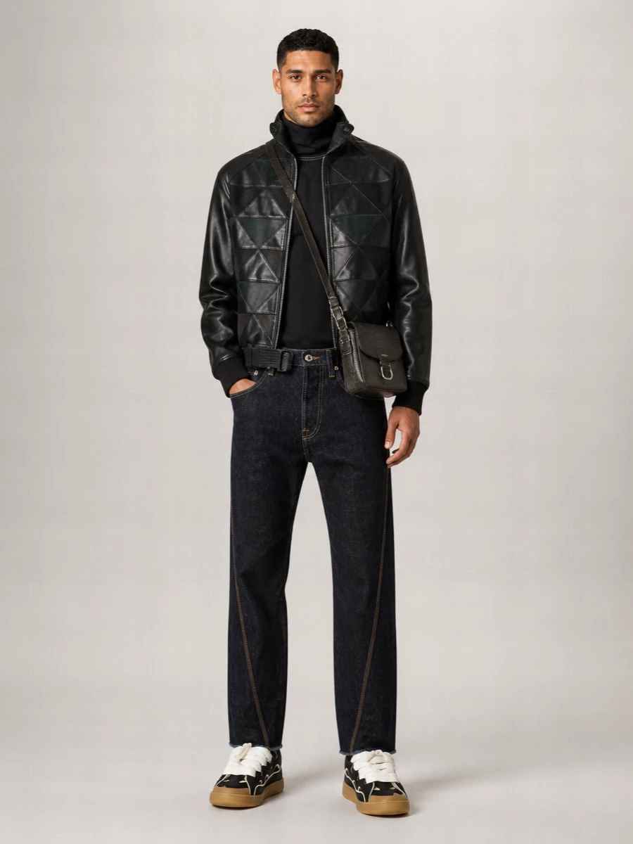 Lanvin Calf Leather Intarsia Bomber Jacket