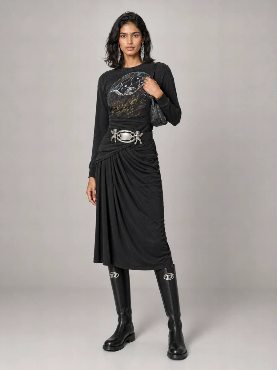 Diesel Cotton Blend Sweatshirt Midi Dress