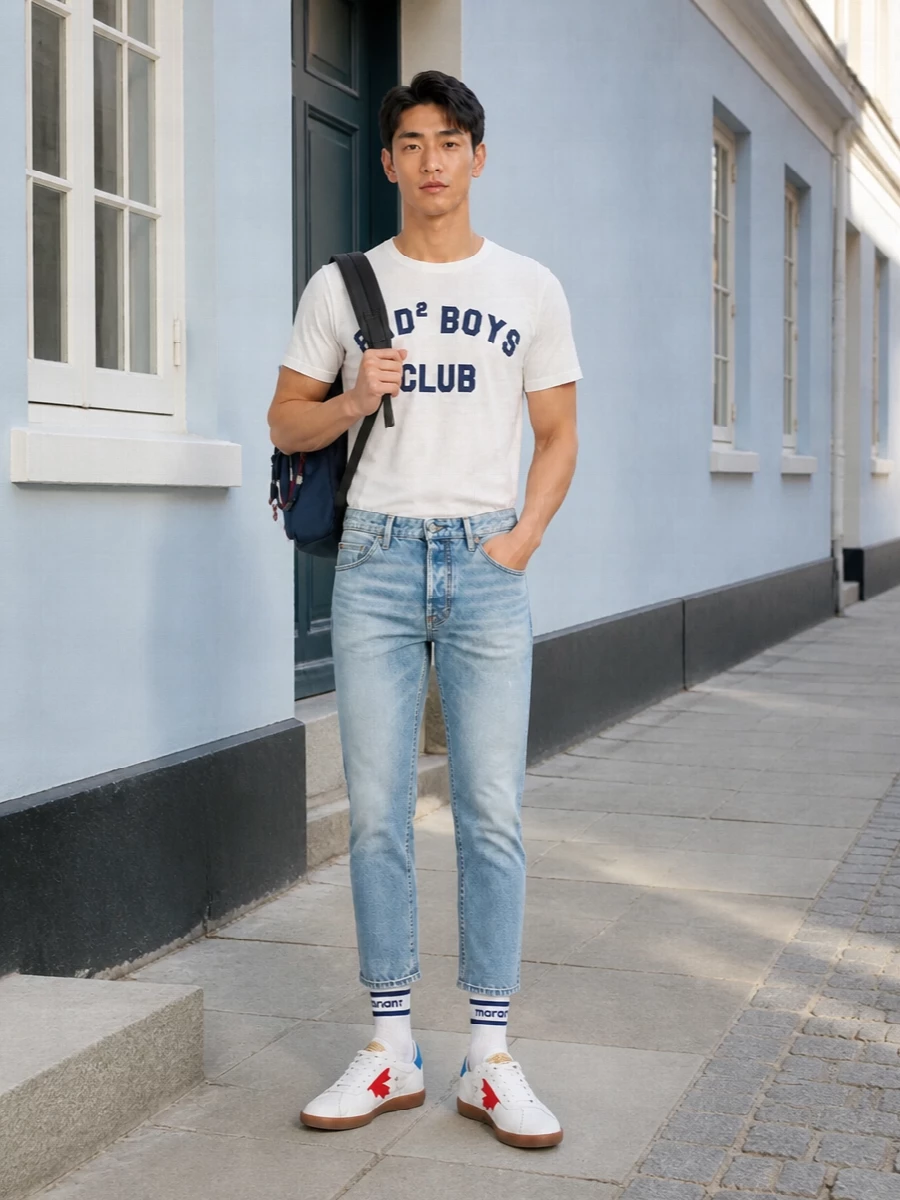 Dsquared2 varsity tee light wash jeans sneakers
