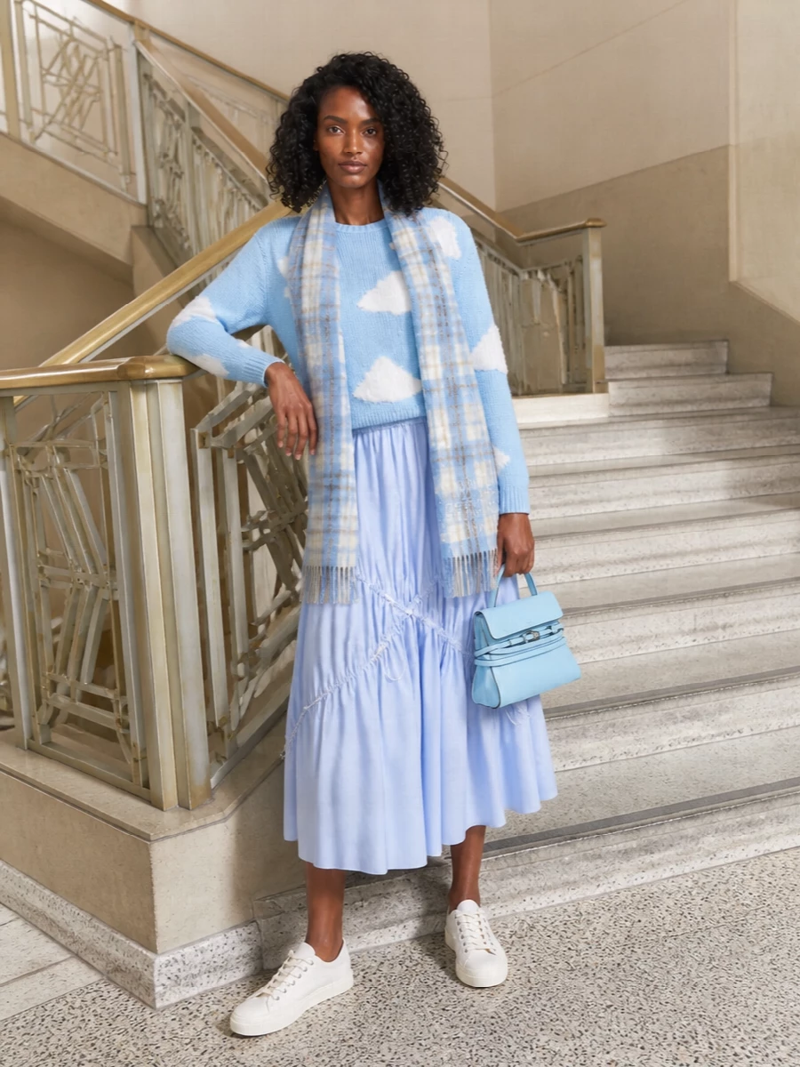 Moschino sky blue sweater powder blue midi skirt