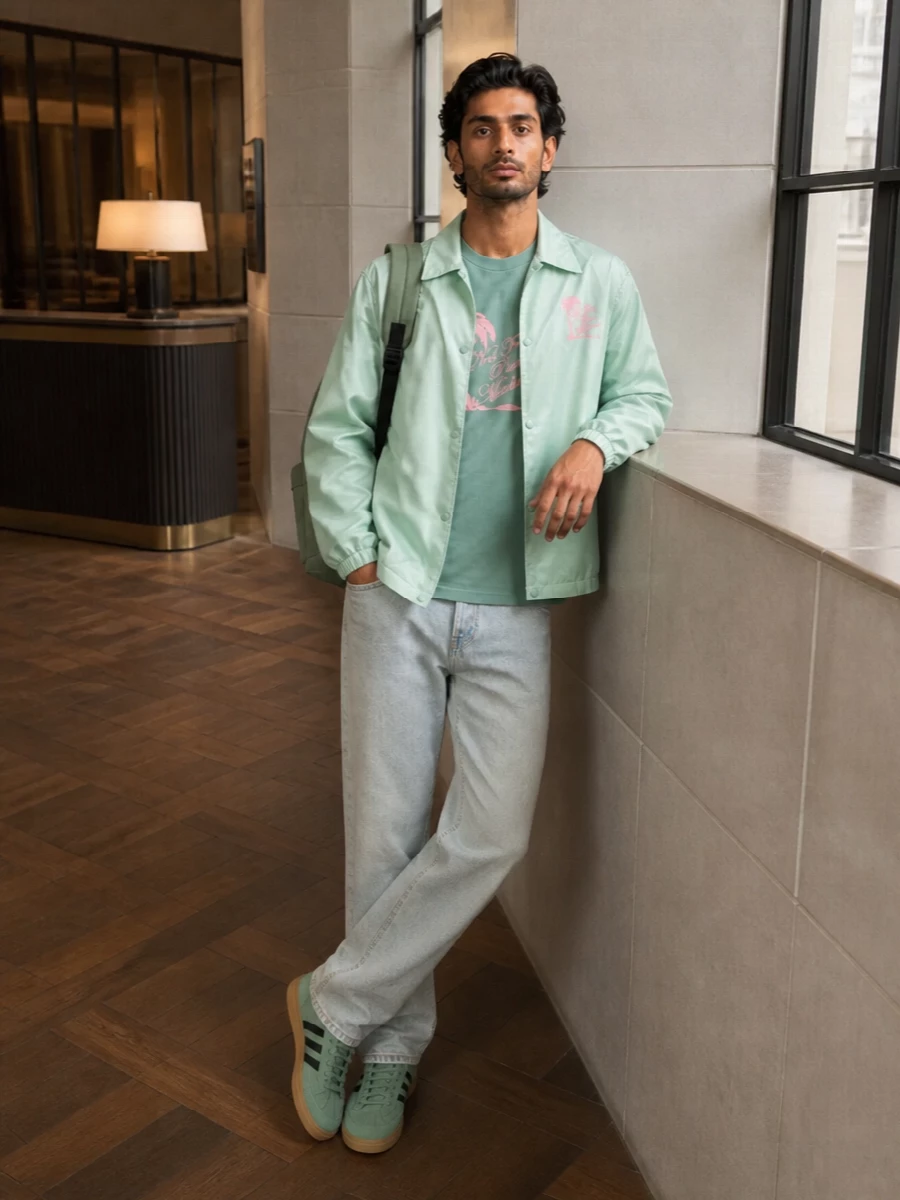 Drole de monsieur mint coach jacket outfit