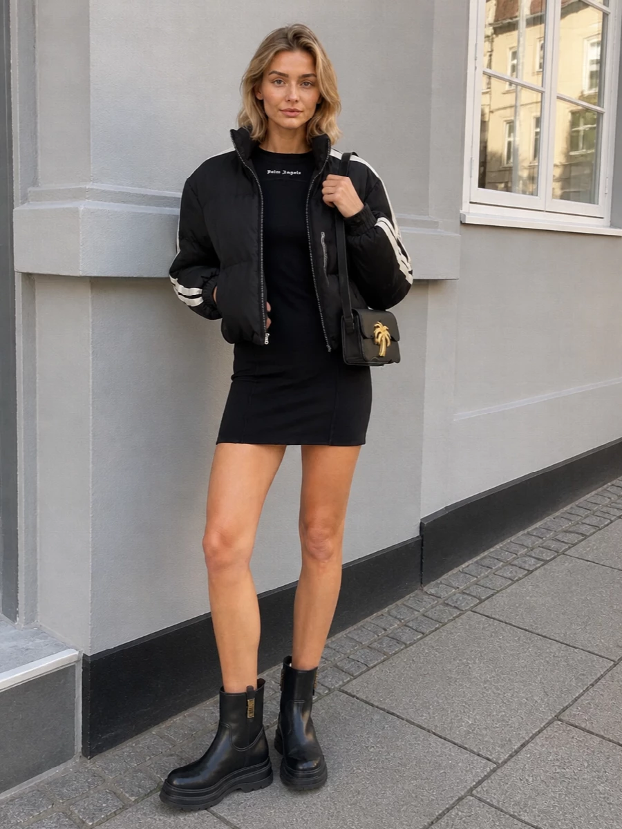 Palm angels black bomber mini dress streetwear