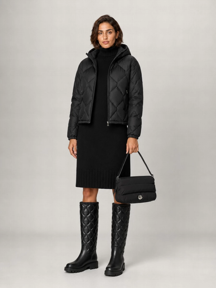 Moncler Down Quilted Cropped Hooded Jacket