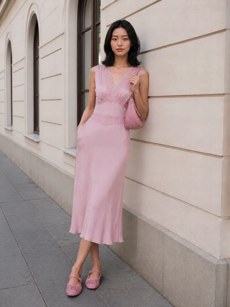 Prada blush slip dress pink mesh mary janes