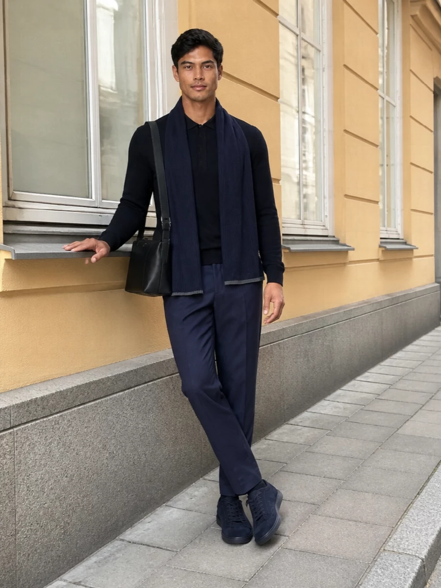 Zegna navy polo slate tailored trousers outfit