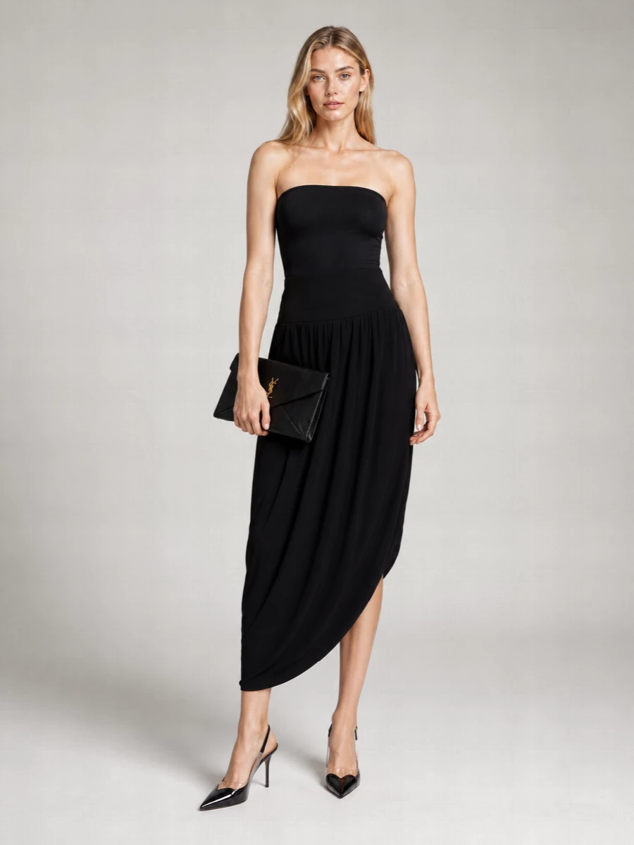Alaïa Draped Twisted Asymmetric Midi Skirt