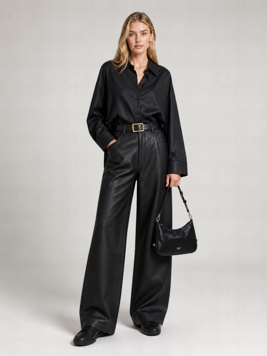 Haikure Leather Mid-Rise Wide-Leg Trousers