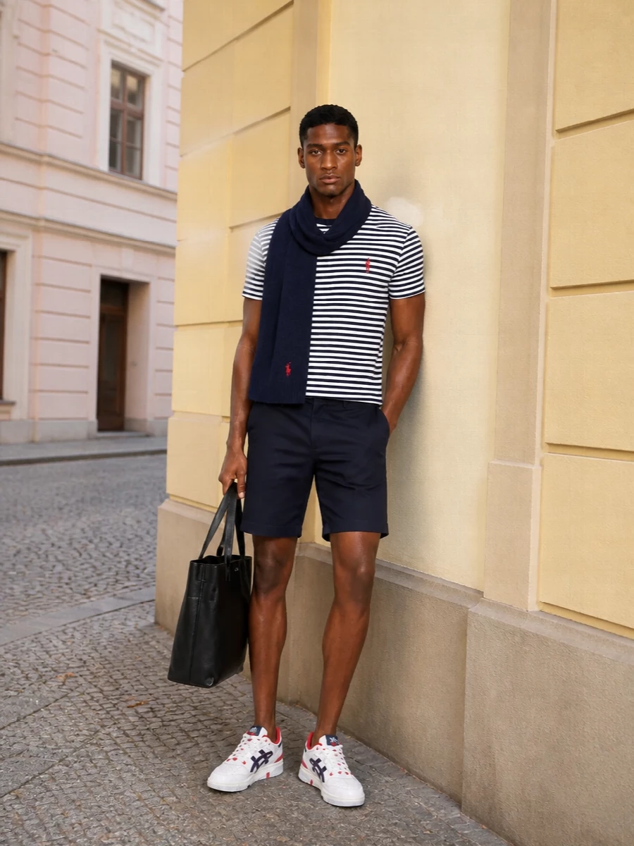 Polo ralph lauren striped tee navy shorts outfit