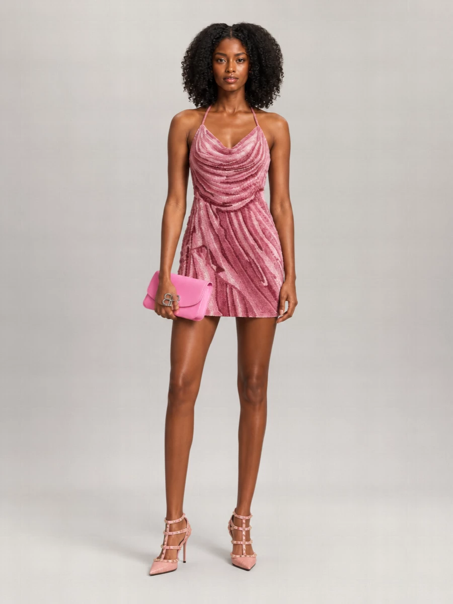 Balmain Silk Sequin Halterneck Mini Dress