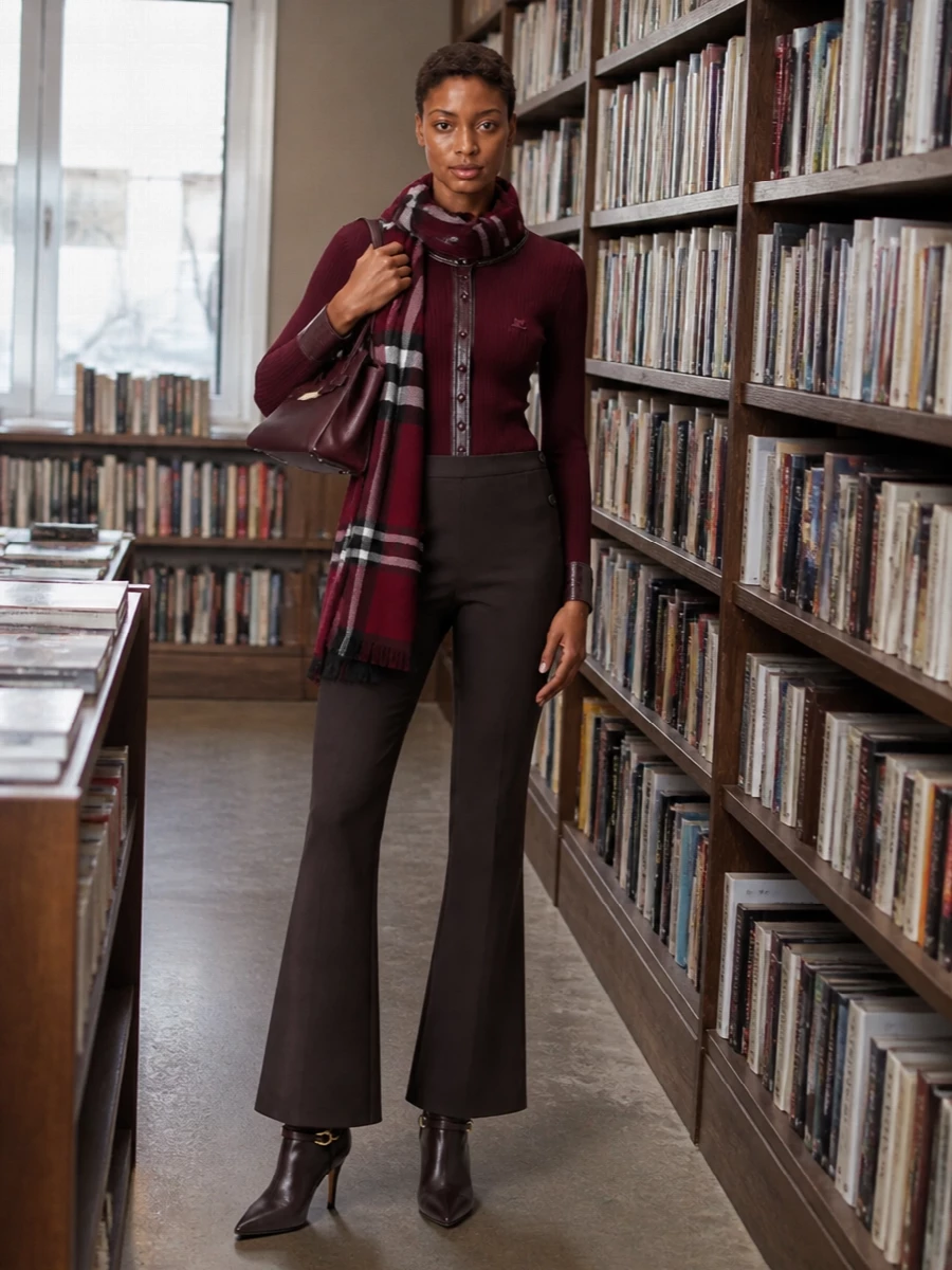 Courreges burgundy top tailored flared trousers