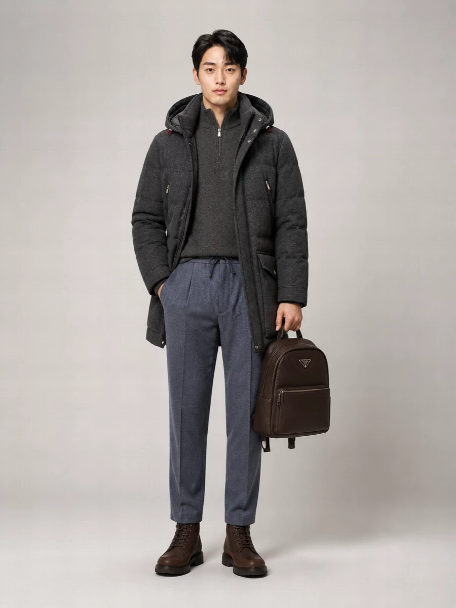 Brunello Cucinelli Wool Flannel Quilted Padded Parka