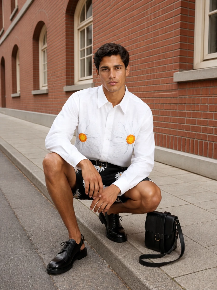 Moschino daisy shorts white shirt sandals