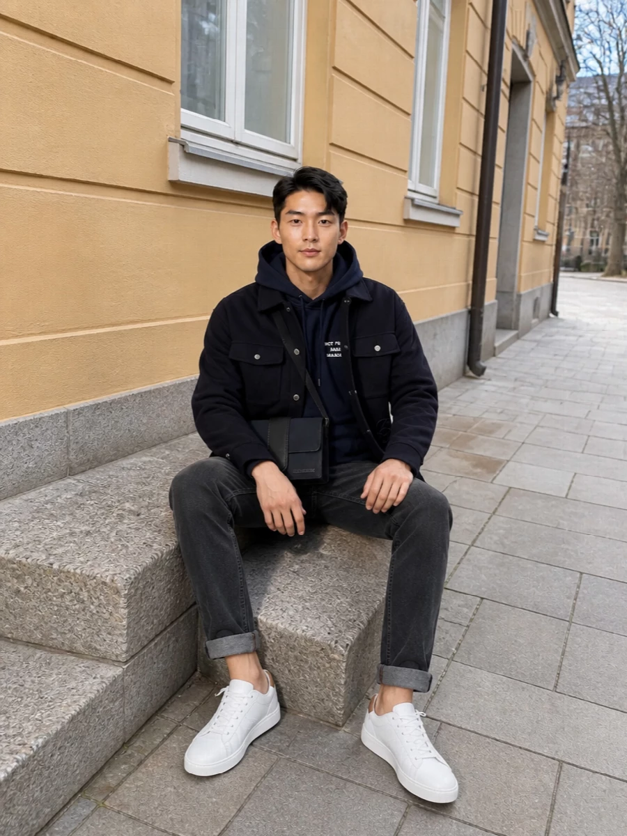 Drole de monsieur overshirt navy hoodie grey jeans