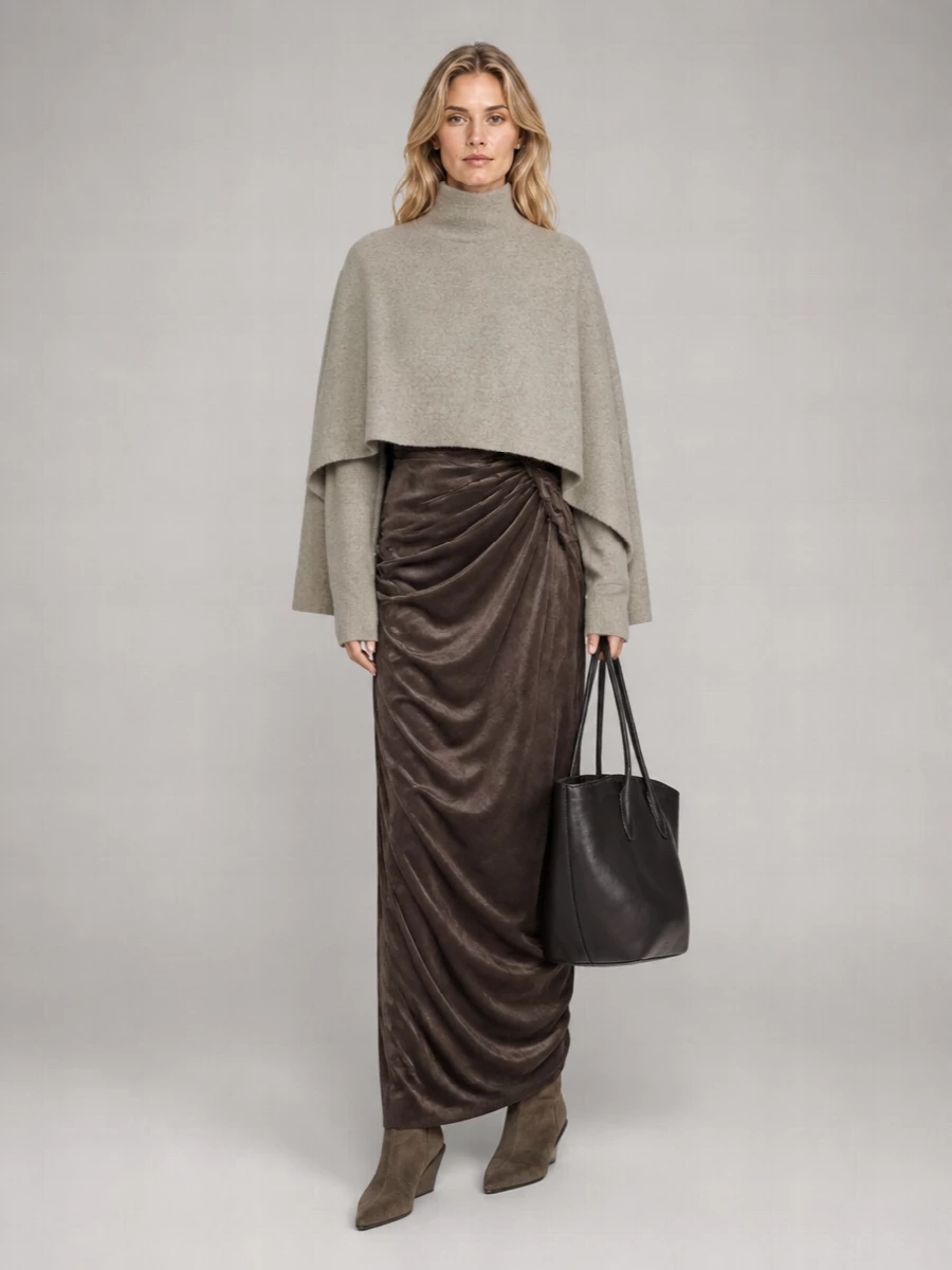 Rick Owens Alpaca Wool Turtleneck Long-Sleeve Poncho
