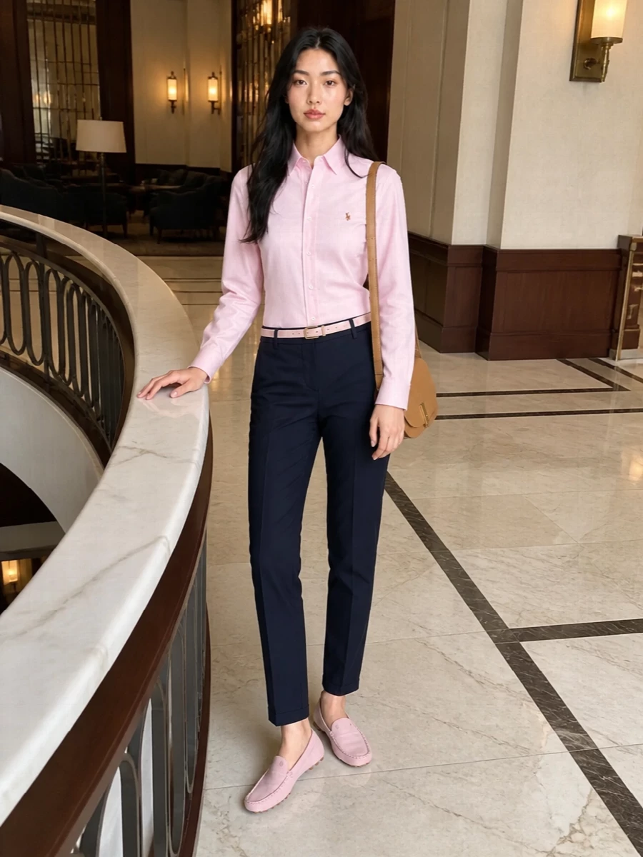 Polo ralph lauren pink shirt navy chinos outfit