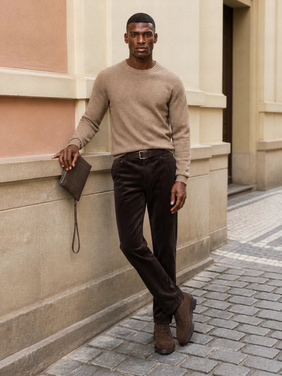 Pt torino brown corduroy camel sweater outfit