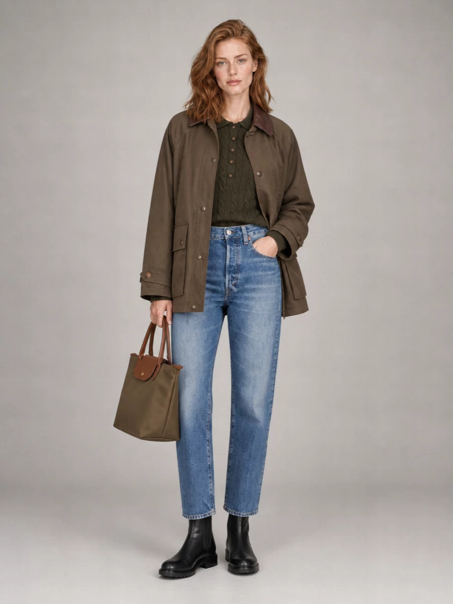 Ralph Lauren leather collar cotton short jacket