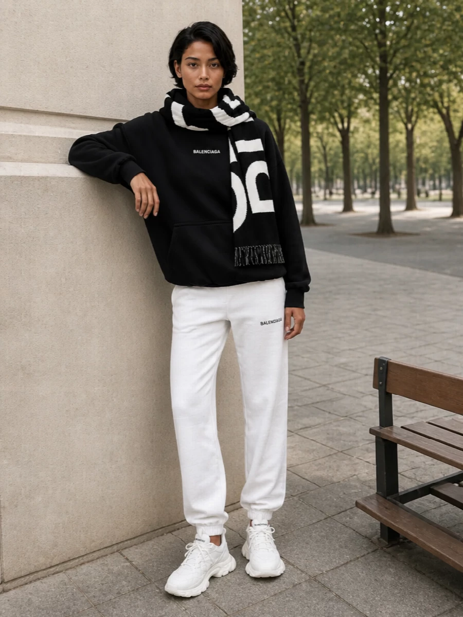 Balenciaga white joggers black hoodie sneakers
