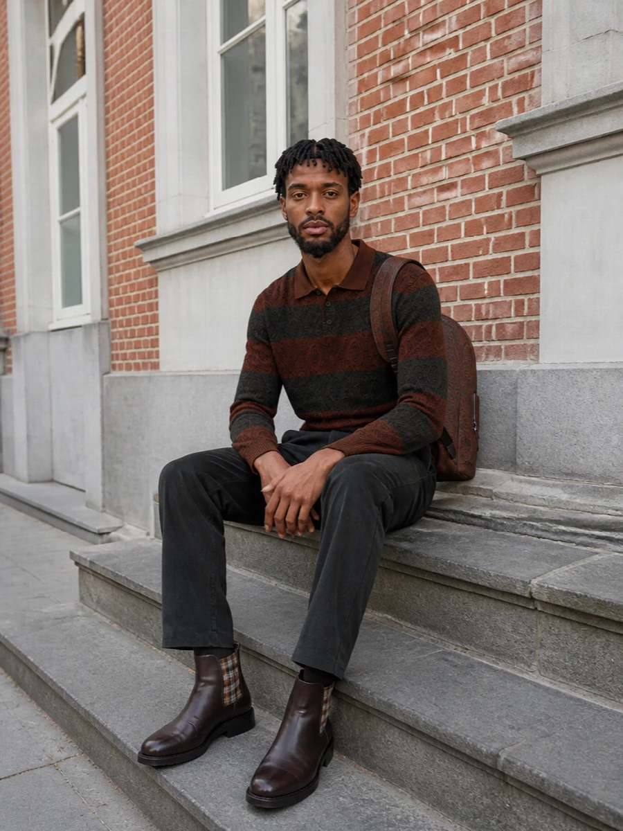 Etro paisley polo charcoal corduroy chelsea boots