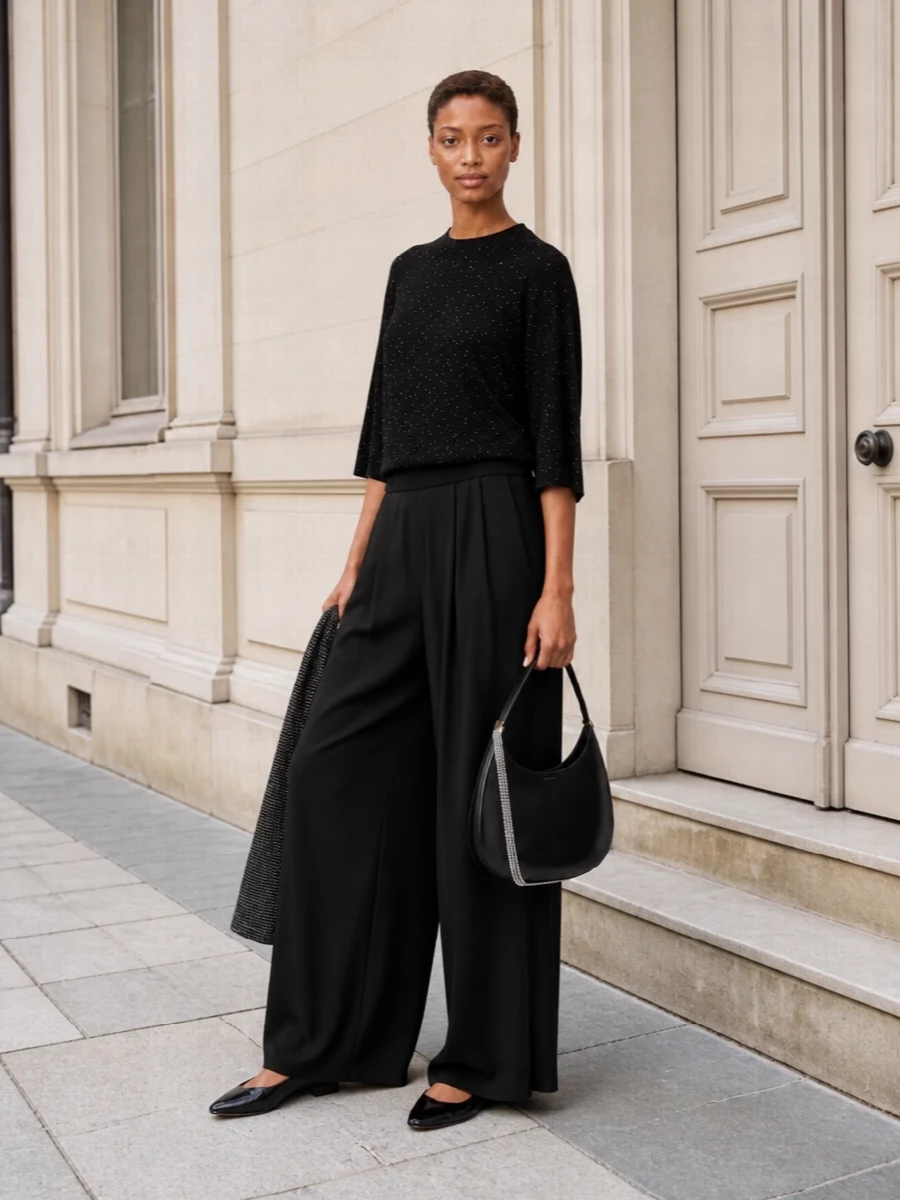 Fabiana filippi sequin knit black wide leg trousers