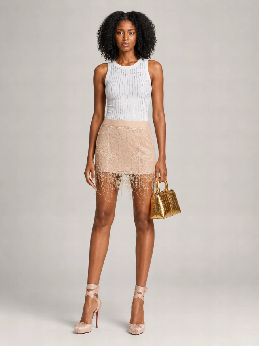 The Attico Silk Beaded Mini Skirt
