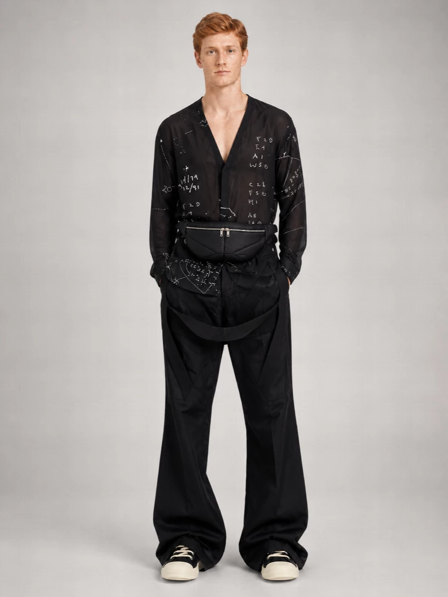 Rick Owens Printed V-Neck Long-Sleeve Shirt