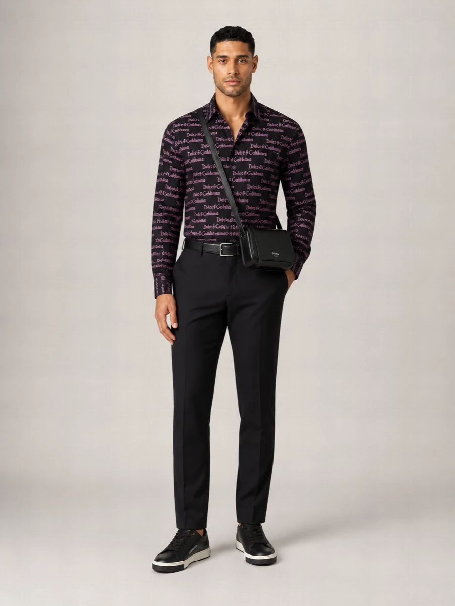 Dolce&Gabbana Cotton Logo Print Slim Fit Shirt