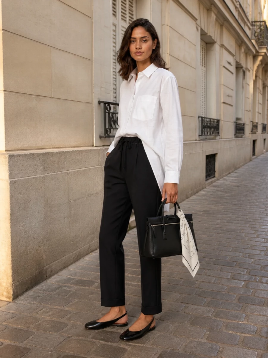 Maison margiela black trousers white shirt outfit