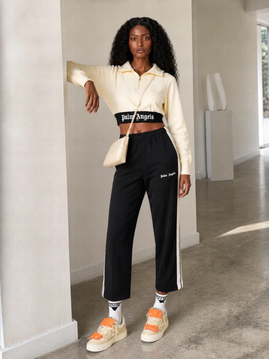 Palm angels hoodie black track pants outfit