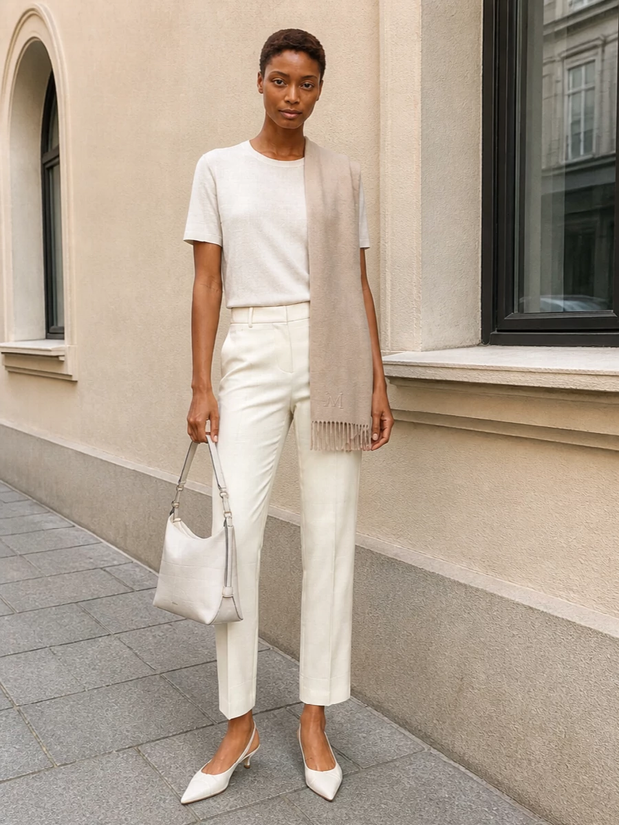 Fabiana filippi ivory knit tailored trousers outfit